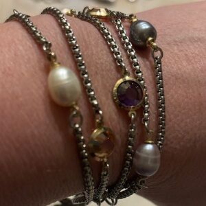 Multi-Color Pearl and Chain Bracelet